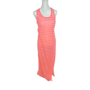 Banana Split Womens Neon Pink Striped Maxi Tank Dress Swim Cover Up CR127A-8 L